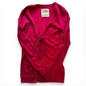 Y2K Hollister Hot Pink V Neck Button Cardigan